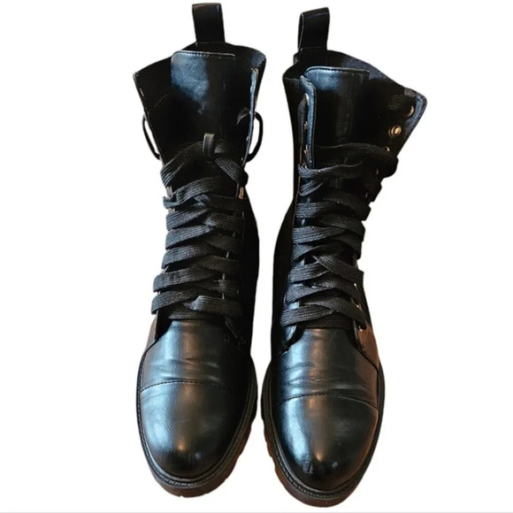 Zara Low Heeled Contrasting Moto Combat Lace Up Ankle Biker Boots Black Size 41. - Picture 5 of 16